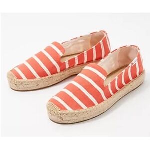 New Soludos Smoking Slippers Woven Platform‎ Espadrille Sandals Red Striped Sz 6